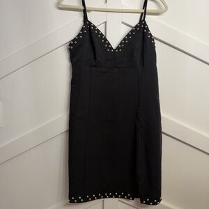 Moon River Black Mini Dress with Studded Details